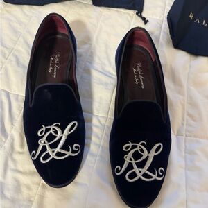 Ralph Lauren Men's Loafers - Deep Blue with Silver Embroidery